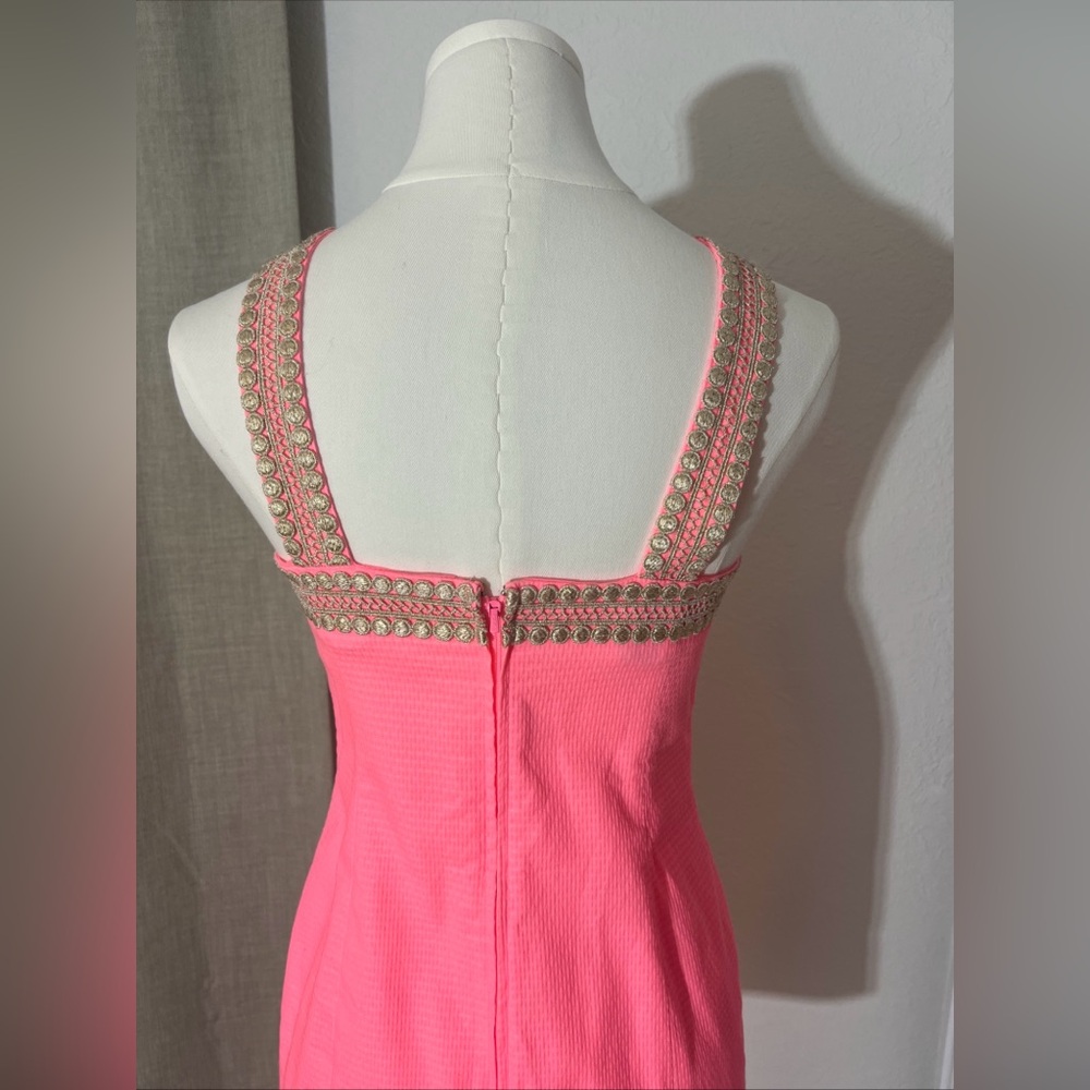 Women’s Preppy Lilly Pulitzer Ena Shift Dress‎ Pink Size 00 Gold Embellishments - Picture 5 of 6